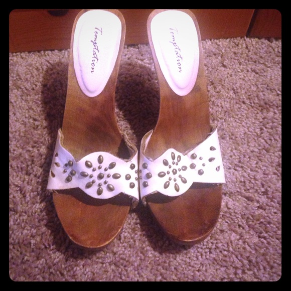 White wooden heels