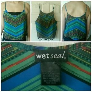 Tribal cropped tank with dangling ball tassels