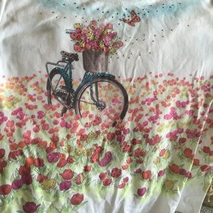 Karen Scott -white bicycle & flower xl tee shirt