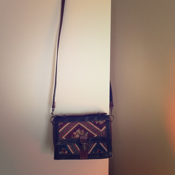 Floral Leather/Cotton Shoulder Bag