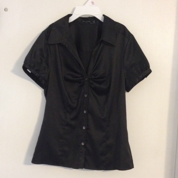 Silky Black Button Down Blouse - Picture 1 of 2