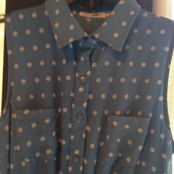 Blue and white polka dot dress