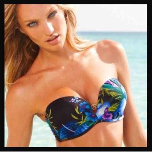 NEW-34D VS bombshell tropical strapless bikini top