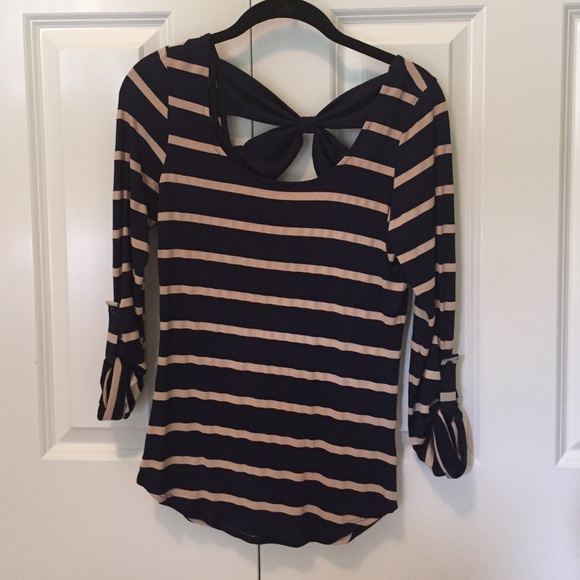 Monteau Tops - Monteau Brand Striped Shirt with Bow Back