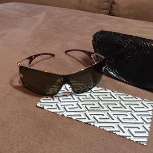 Versace shield sunglasses with case and cloth