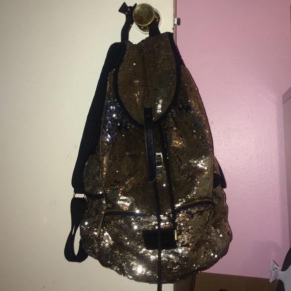 RARE VS PINK SEQUINED BACKPACK GOLD