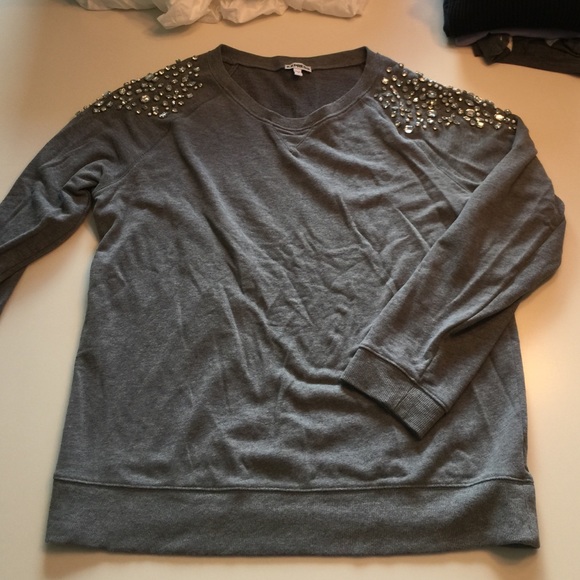 Express bedazzled grey crew neck sweatshirt
