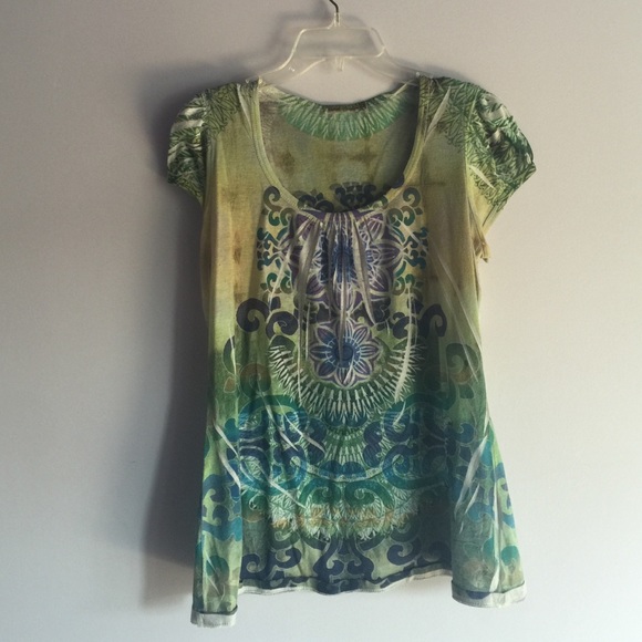Boho T-shirt, blue green