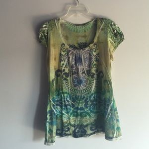 Boho T-shirt, blue green