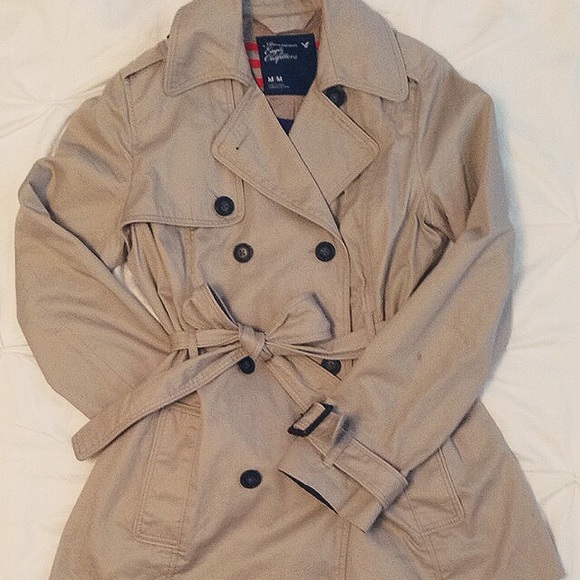Khaki Double Breasted Trench Coat with Waist Tie
