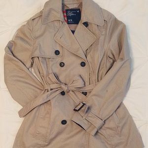 Khaki Double Breasted Trench Coat with Waist Tie