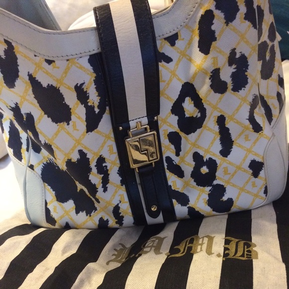 L.A.M.B "Commodore" white leopard handbag