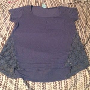 Soft blue top with lace sides