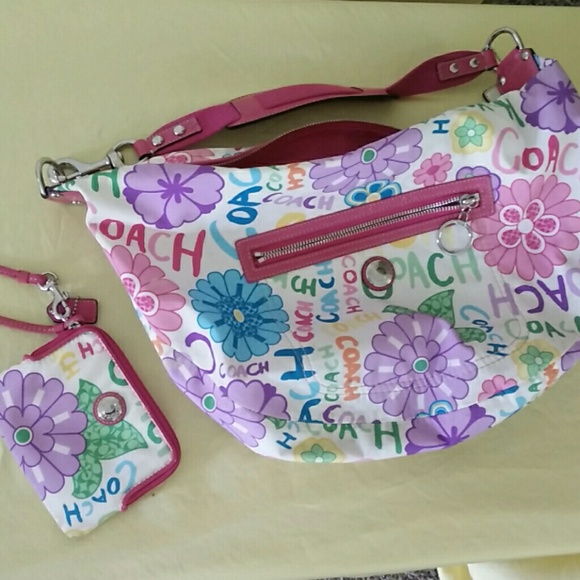 Coach flower handbag and coin purse