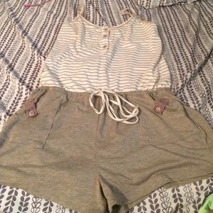 Soft gray/striped romper size medium