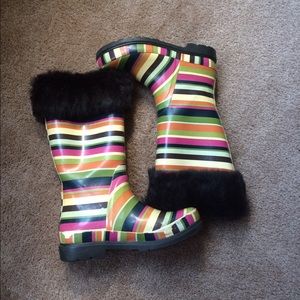Rainbow Striped Rain Boots - On Hold