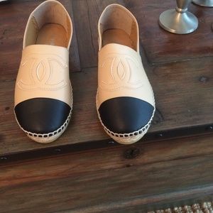 Tan and black lamb skin Chanel espadrilles!!!!