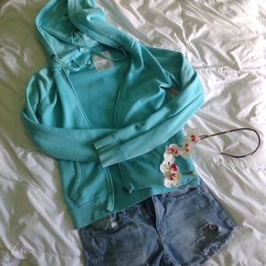 Light blue hooded zip up jacket