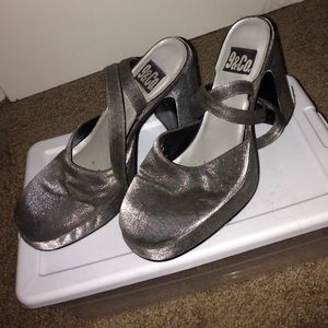 Silver Satin Wedge Heels