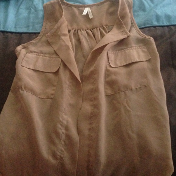 Sheer beige button up blouse