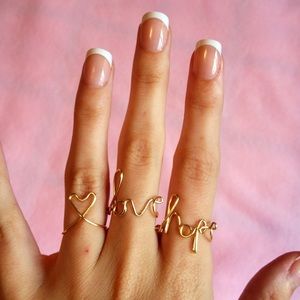 Set of 3 gold love hope heart midi knuckle rings