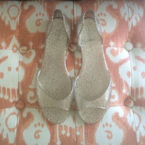 J. Crew gold glitter jellies