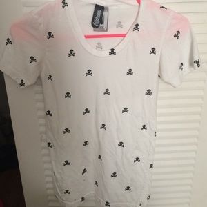 Johnny Cupcakes white cupcake and crossbones tee.