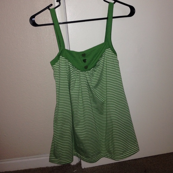 Babydoll top with green stripes and heart buttons