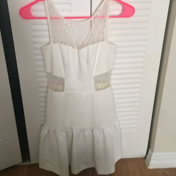 Gianni Bini white lace cutout dress.