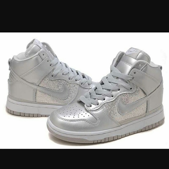 Silver Sequin Women Nike Dunk Hightops