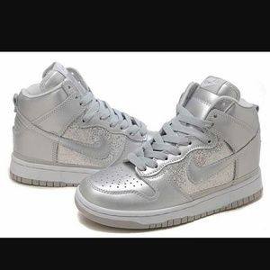 Silver Sequin Women Nike Dunk Hightops