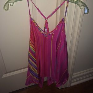 a pink flowy tank with colorful stripes!
