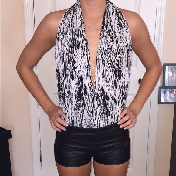 Backless black and white bodysuit. Stretchy S