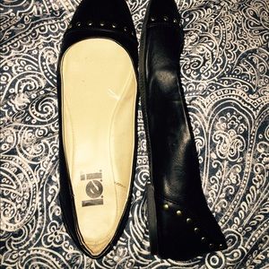 Black flats with gold rhinestones