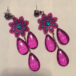 Purple and Teal Chandelier Earrings
