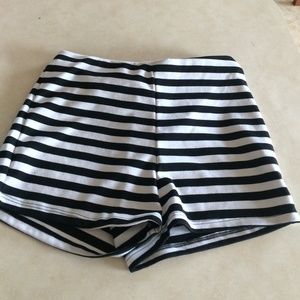 High waisted black and white striped shorts