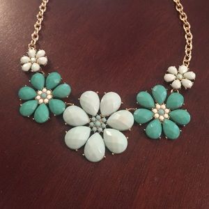 Mint green and gold statement flower necklace
