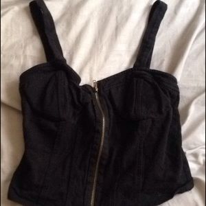 black zip up crop top