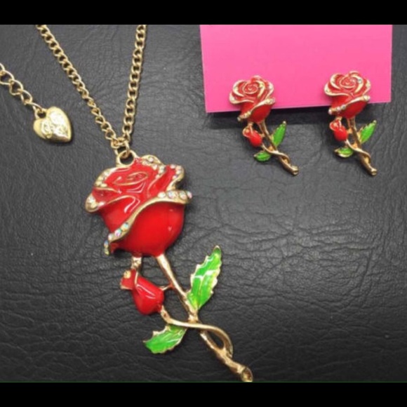 Rose Earrings and Necklace