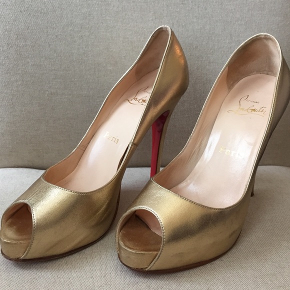 Christian Louboutin gold peep toe heels size 37