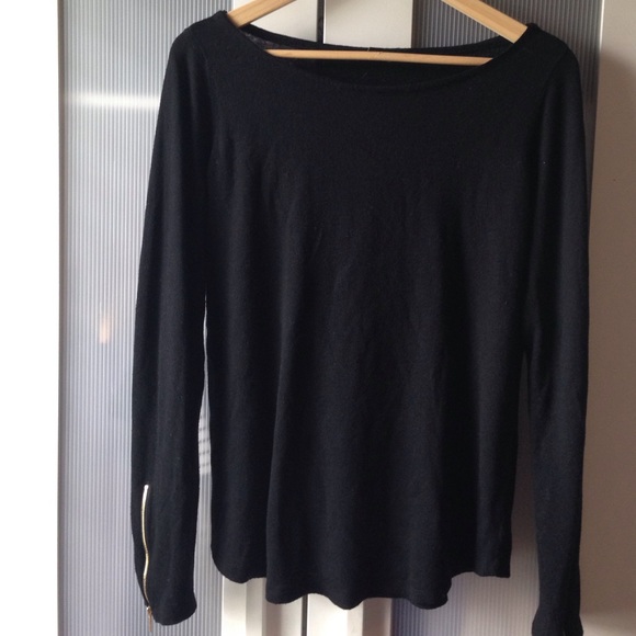 Black Gold Zipper Embellished Sweater