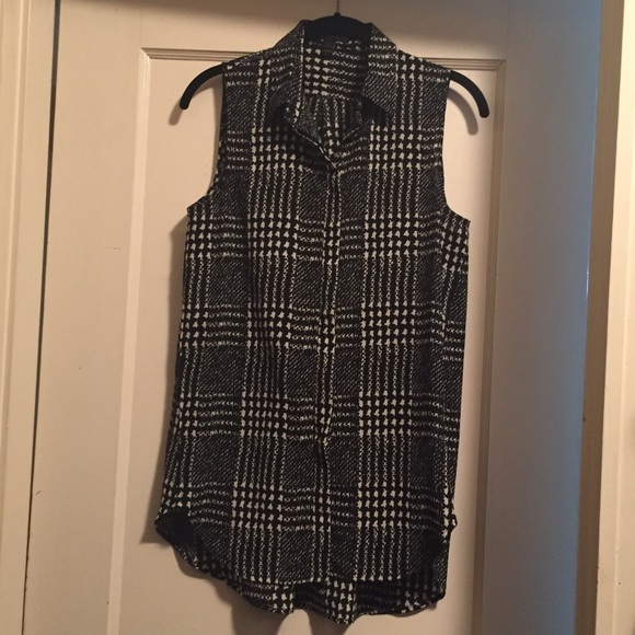 J.Crew sleeveless black and white plaid blouse