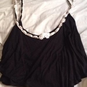 black, sunflower strap crop top