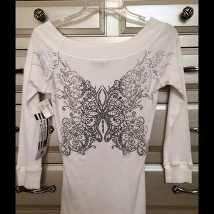 ROYAL UNDERGROUND White Ribbed Embellished Tee XS