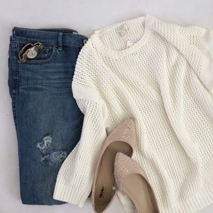 J. Crew Ivory Knit Pullover Sweater Cream Dolman
