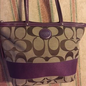 Coach Purse with Purple Detailing