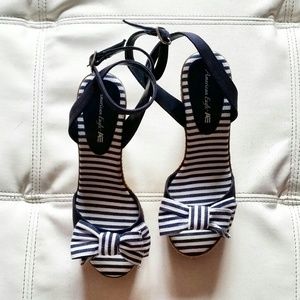 AE Blue and White Striped Wedges