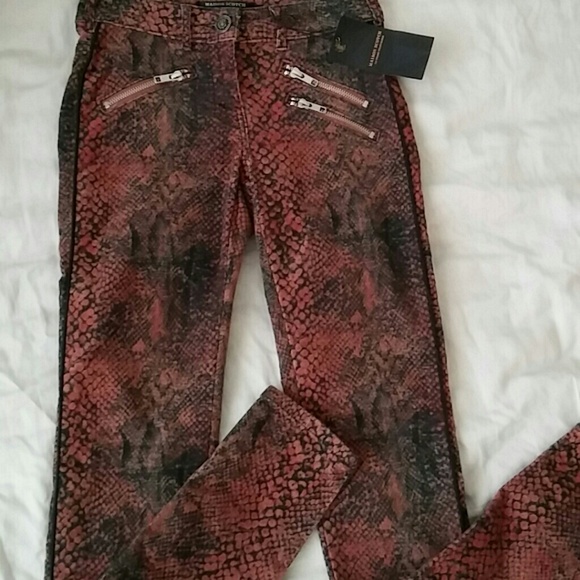 Red Snakeskin patterned skinny jeans