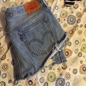 High waisted denim shorts.