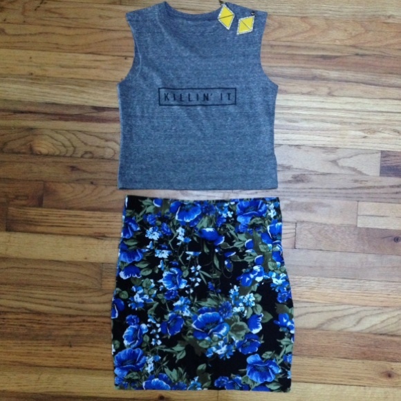 Floral Blue High Waisted Skirt